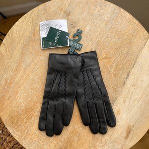 NWT Lauren Ralph Lauren Sheepskin Whip Stitch Points Gloves (Black)